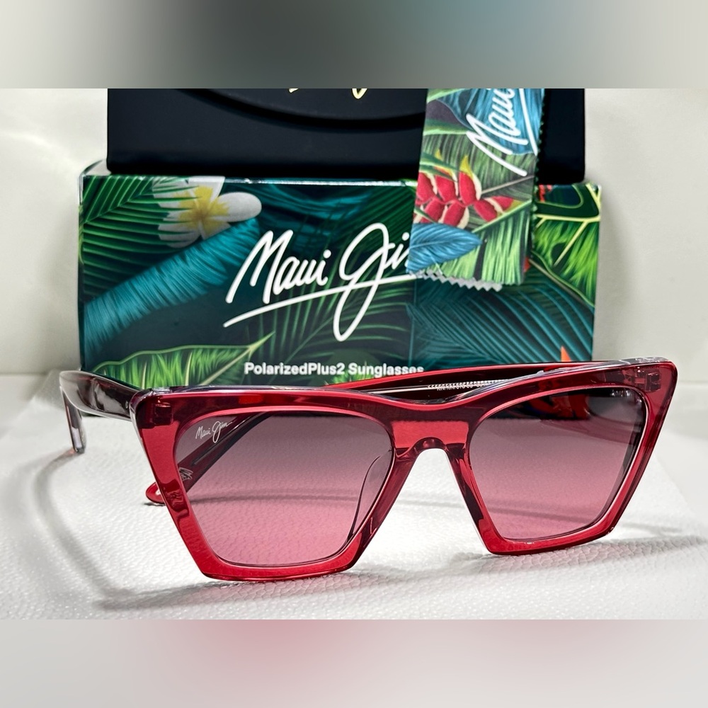 NEW Maui Jim KINI KINI Raspberry Red Pink Crystal Rose GLASS Cat Eye